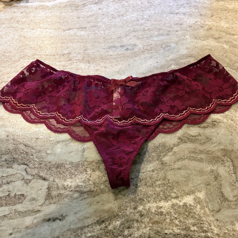 Victoria's Secret Burgundy Lace Thong Panty